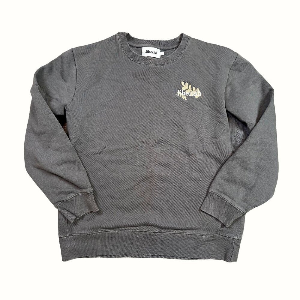 Jiberish Embroidered Skiing Ski Logo Crew Neck Grey Sweatshirt Womens Size Large